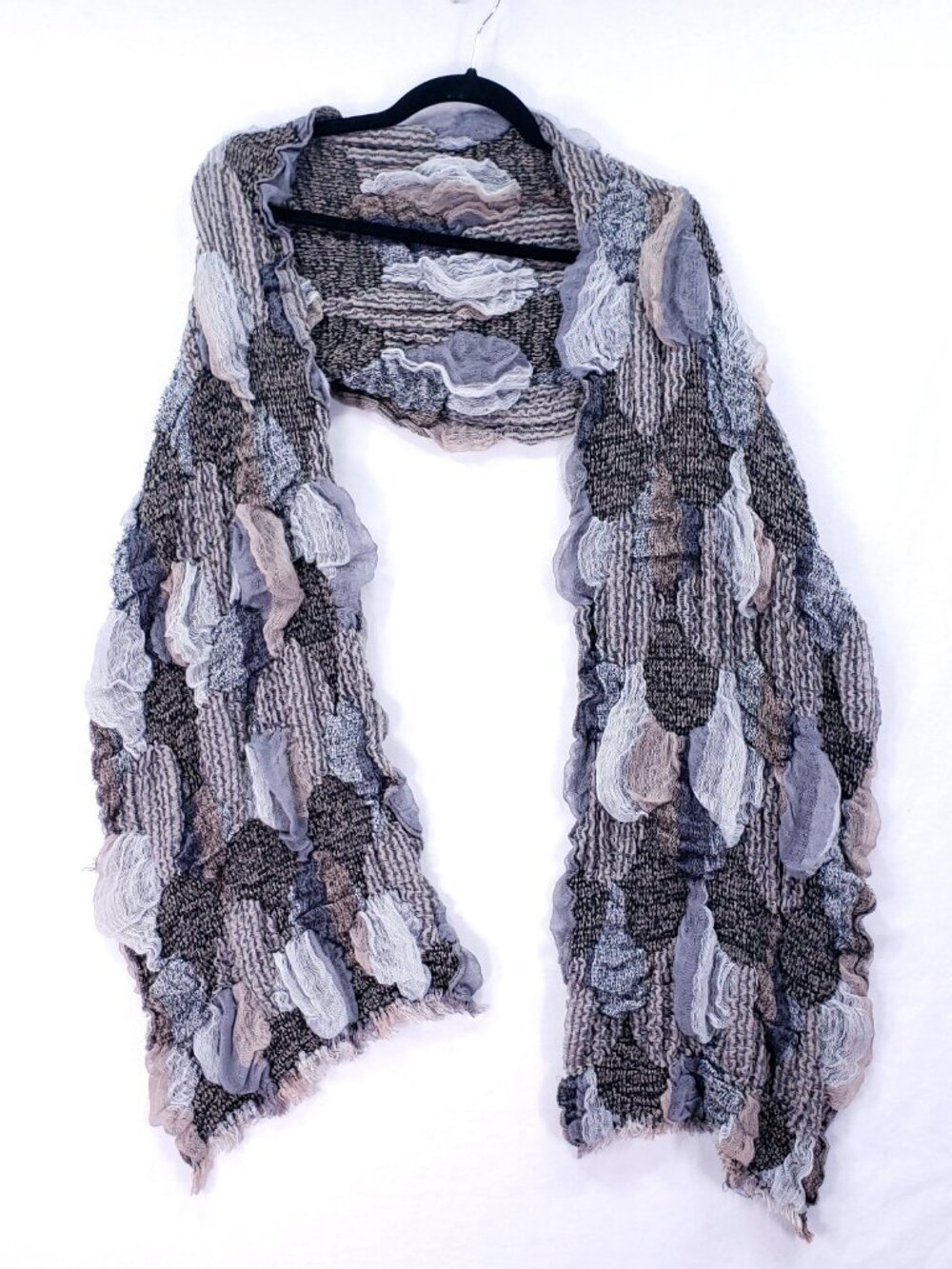 Schal & Co Crinkled Bubble Ruffle Scarf Earth Tone Colors One Size Stretchy Boho